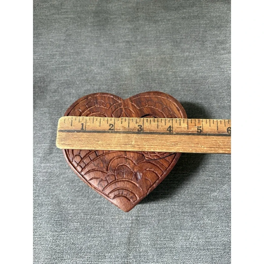 Hand Carved Matr Boomie Wood Wooden Heart Shaped Puzzle Box 3 Pieces Made India